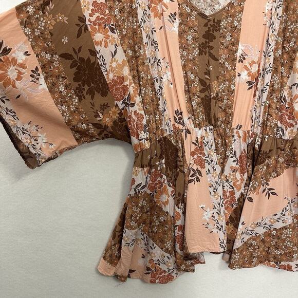 Andree By Unit Babydoll Top Womens 3X Floral Patchwork Cottage Boho Country - Picture 3 of 12
